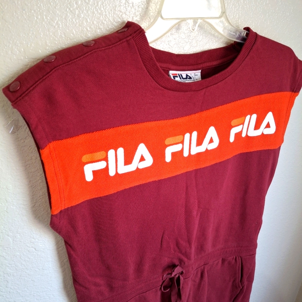 FILA Large Womens Drawstring Romper Maroon Orange Sleeveless Shorts Large